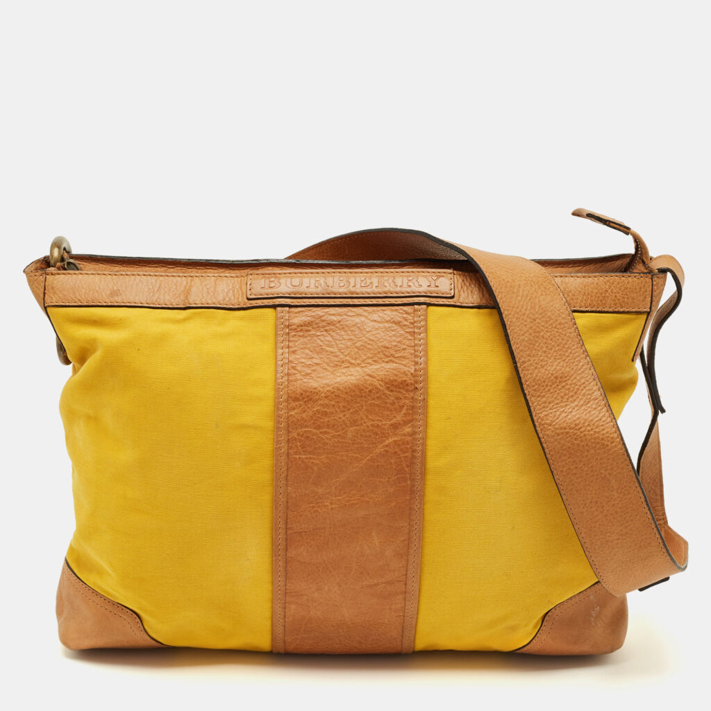 Burberry Yellow/Brown Canvas and Leather Shoulder Bag Burberry Yellow/Brown Canvas and Leather Shoulder Bag