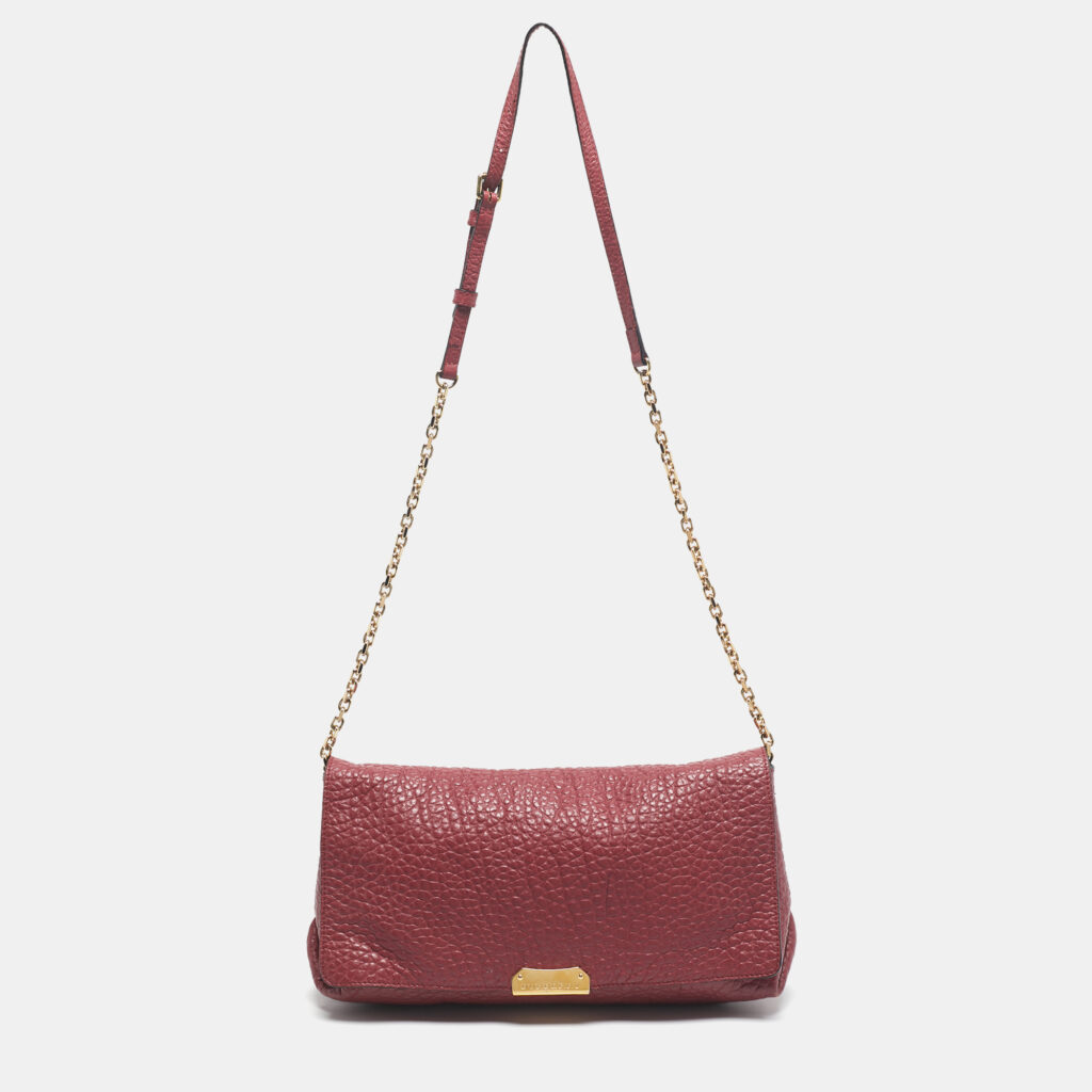 Burberry Red Pebbled Leather Mildenhall Shoulder Bag