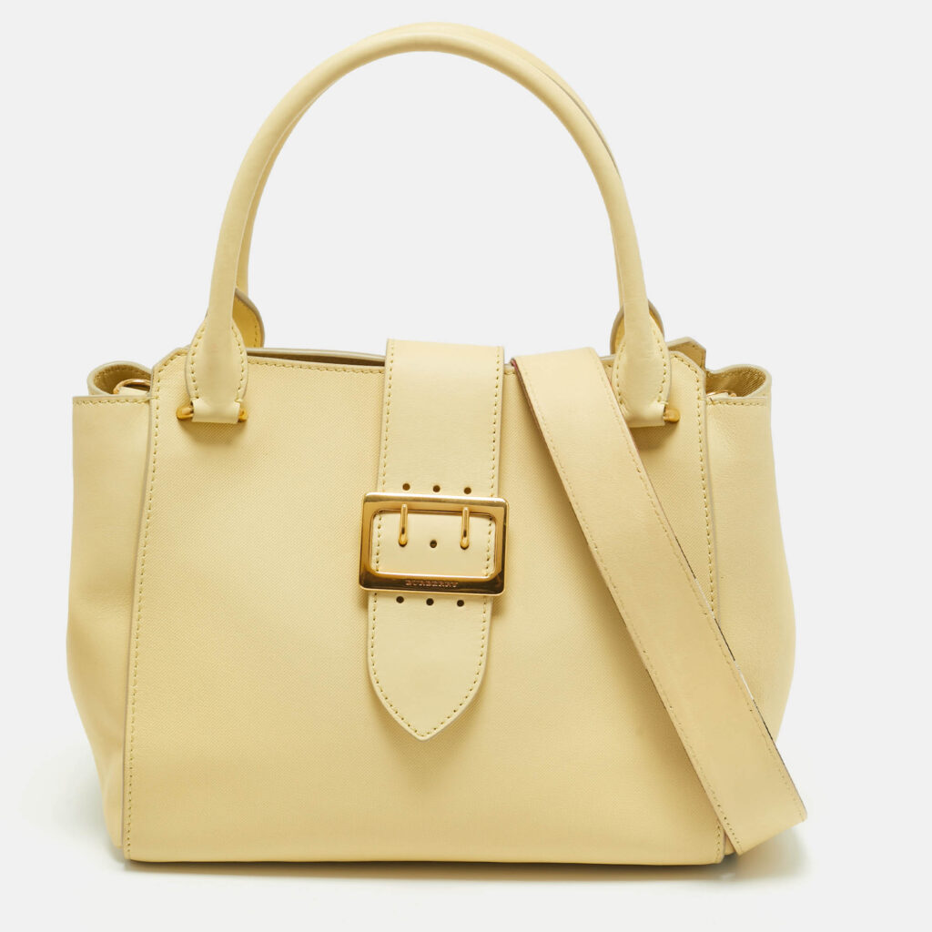 Burberry Light Yellow Leather Medium Buckle Tote Burberry Light Yellow Leather Medium Buckle Tote
