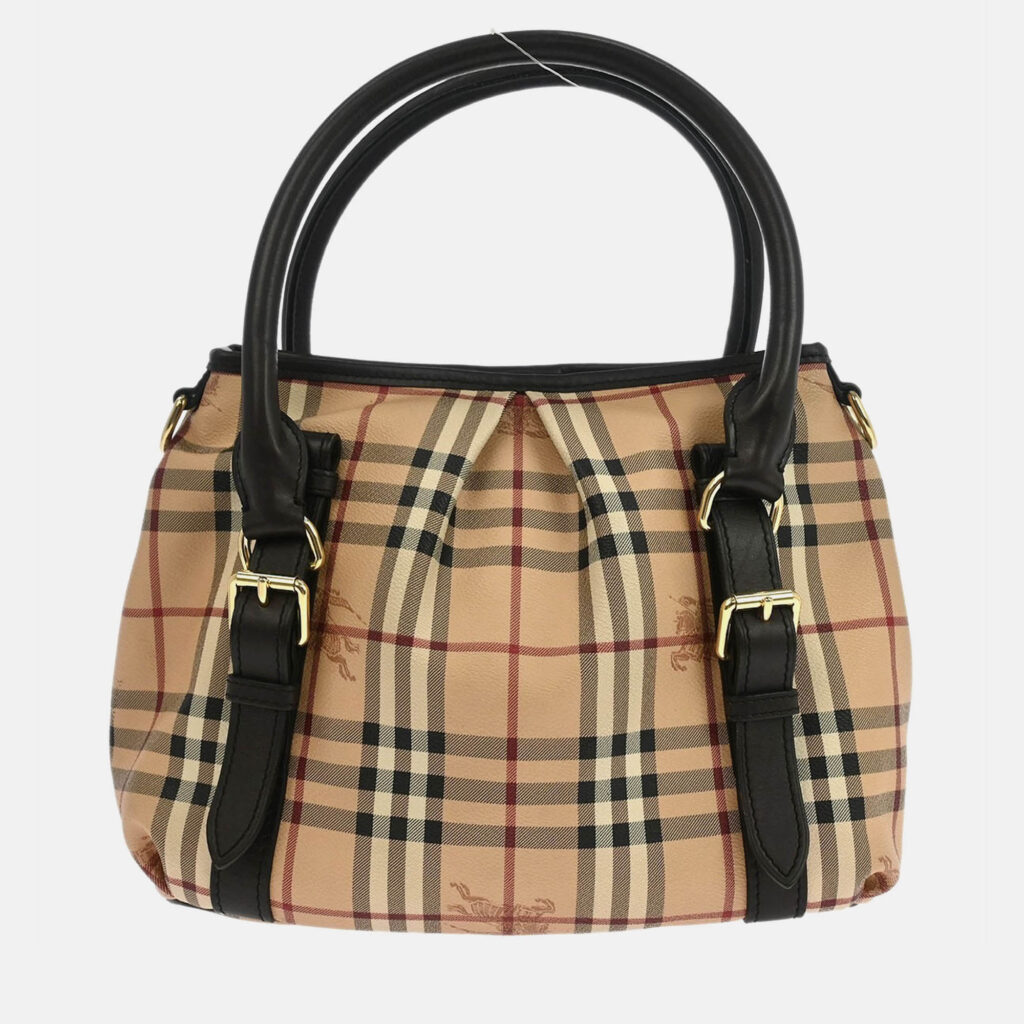 Burberry House Check Beige Coated Canvas and Leather Hobo Bag Burberry House Check Beige Coated Canvas and Leather Hobo Bag
