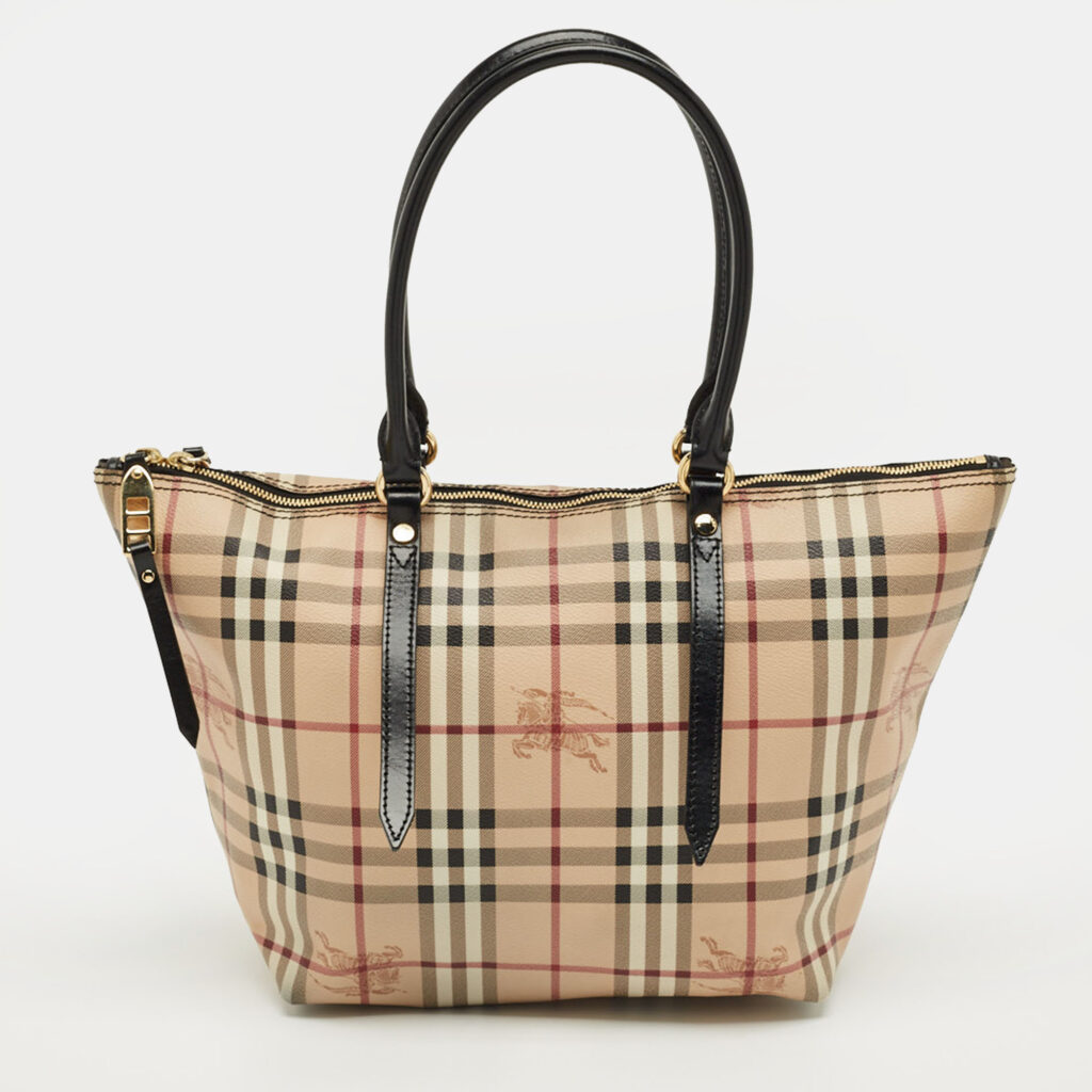 Burberry Beige/Black Haymarket Check Coated Canvas and Leather Salisbury Tote Burberry Beige/Black Haymarket Check Coated Canvas and Leather Salisbury Tote