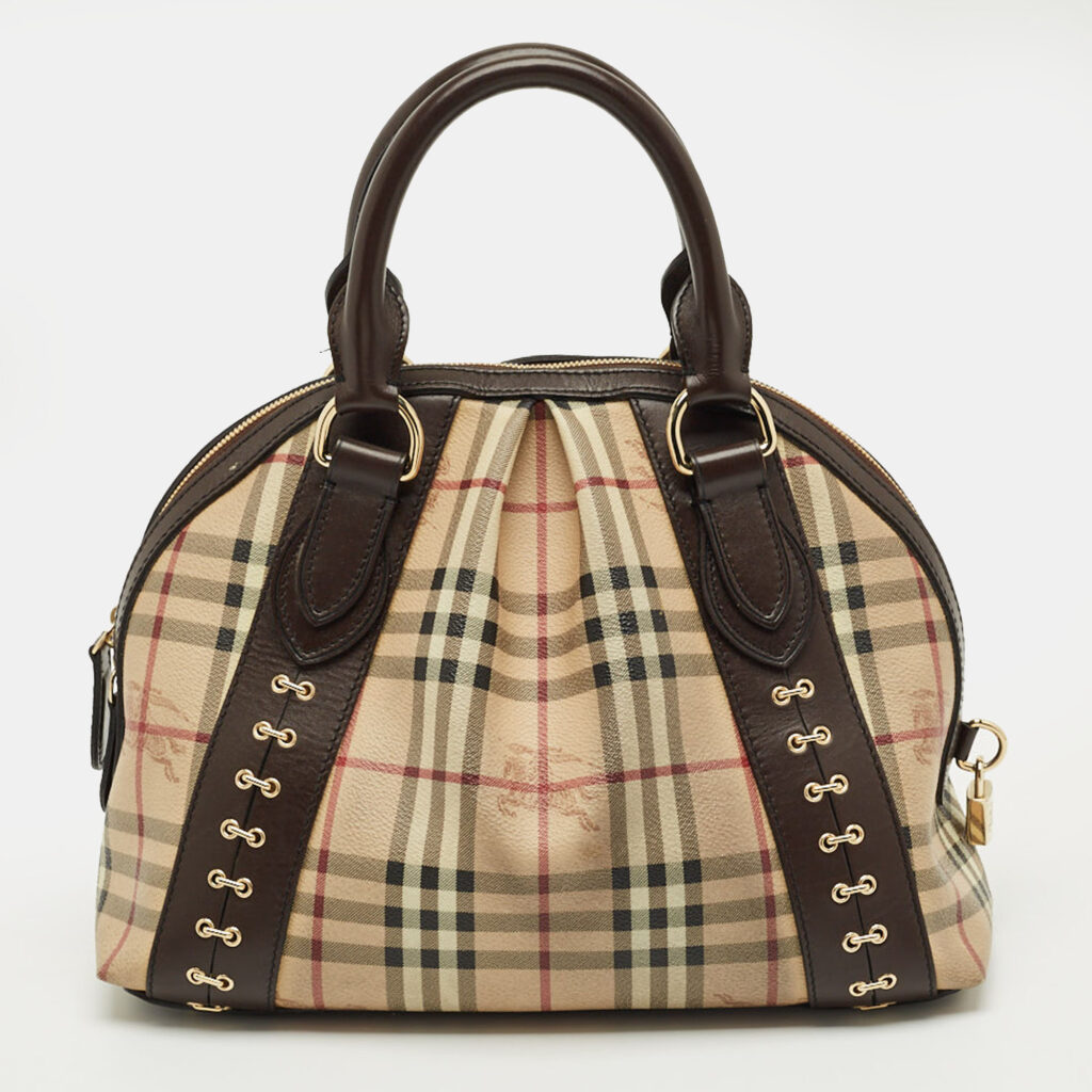 Burberry Brown/Beige Haymarket Check PVC Thornley Satchel Burberry Brown/Beige Haymarket Check PVC Thornley Satchel