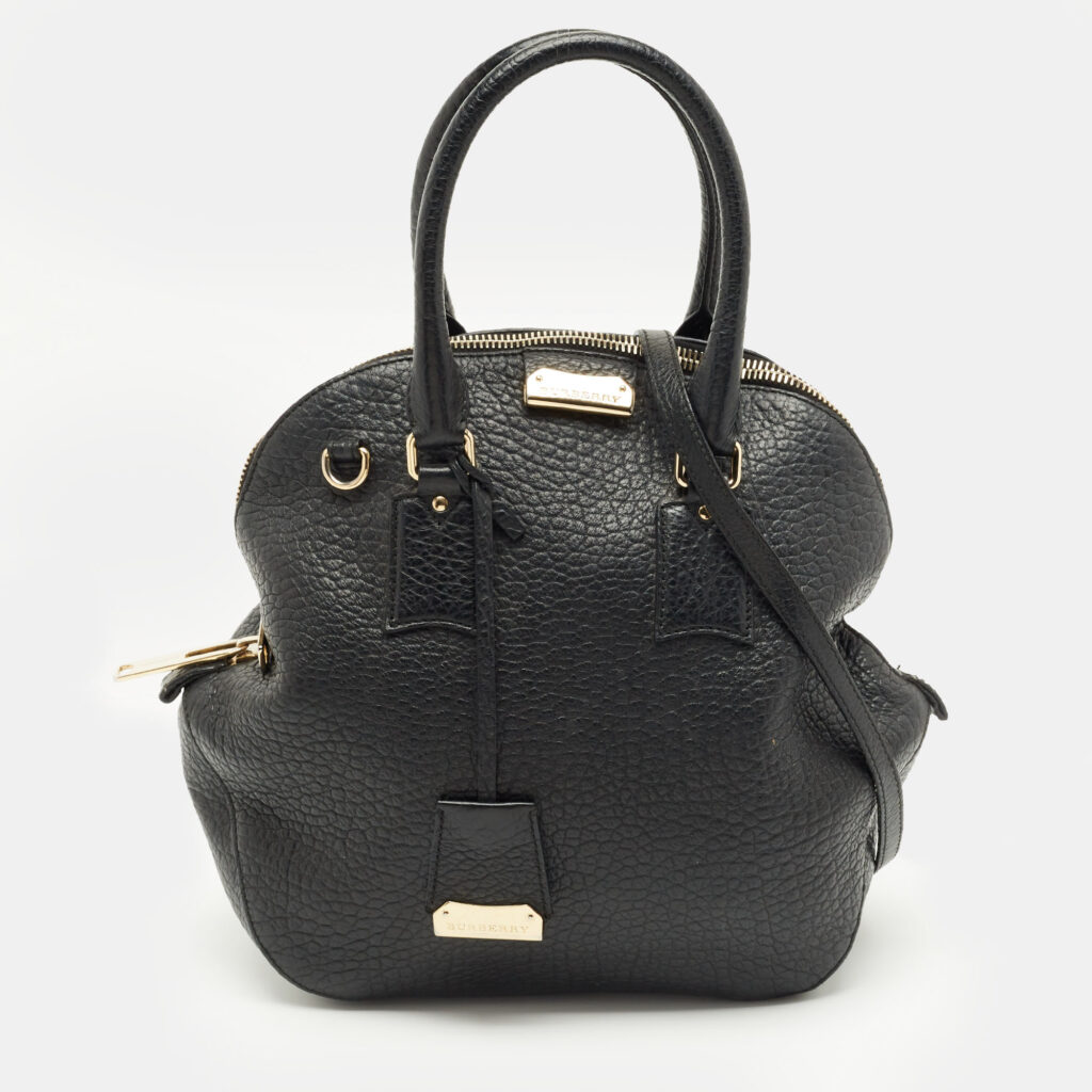 Burberry Black Pebbled Leather Orchard Bowler Bag Burberry Black Pebbled Leather Orchard Bowler Bag
