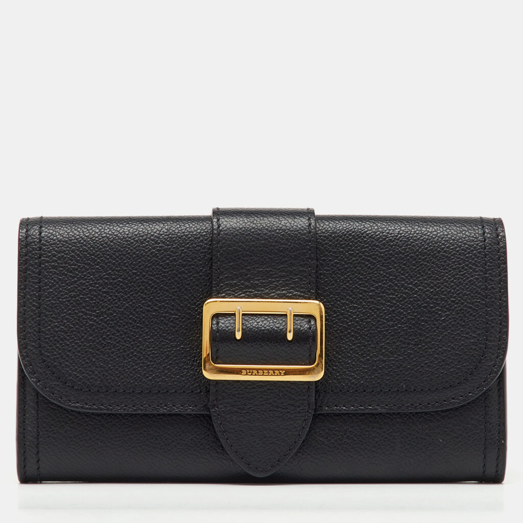 Burberry Black Leather Buckle Long Flap Continental Wallet Burberry Black Leather Buckle Long Flap Continental Wallet
