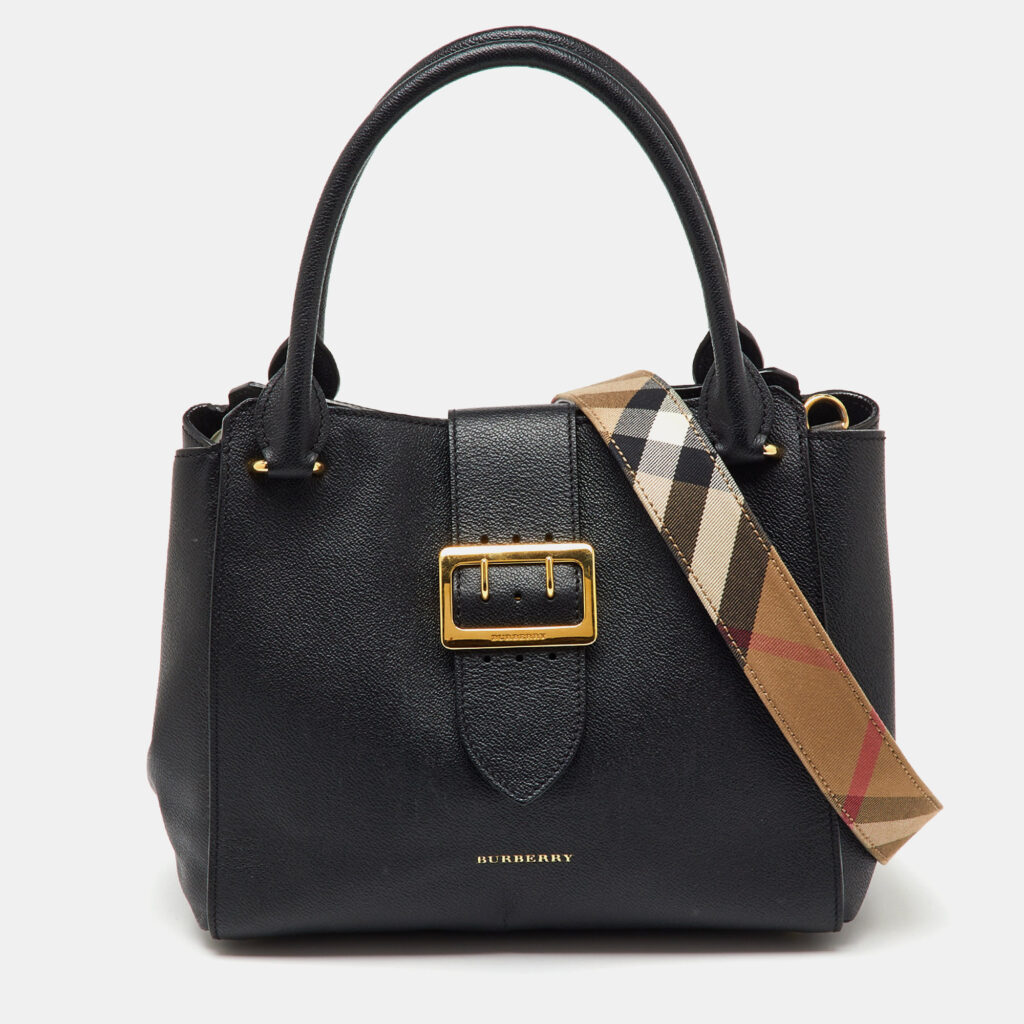 Burberry Black Grained Leather Medium Buckle Tote Burberry Black Grained Leather Medium Buckle Tote