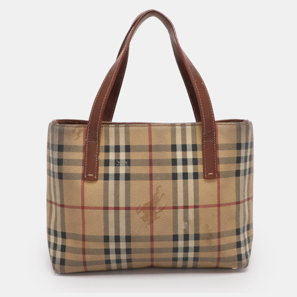 Burberry Brown/Beige Haymarket Check Coated Canvas Tote Burberry Brown/Beige Haymarket Check Coated Canvas Tote