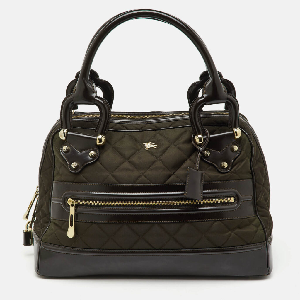Burberry Dark Brown Quilted Nylon and Leather Westbury Satchel Burberry Dark Brown Quilted Nylon and Leather Westbury Satchel