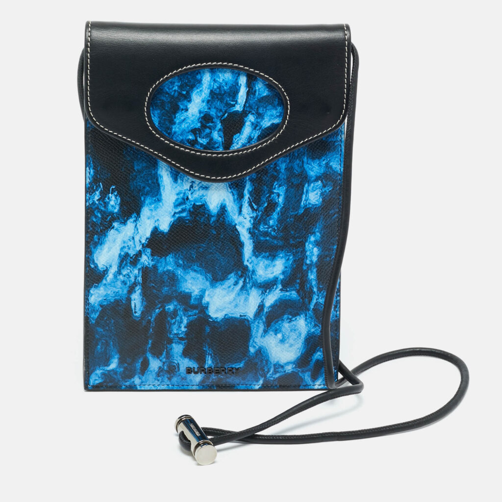 Burberry Blue/Black Water Camo Print Leather Pocket Phone Pouch Crossbody Bag Burberry Blue/Black Water Camo Print Leather Pocket Phone Pouch Crossbody Bag