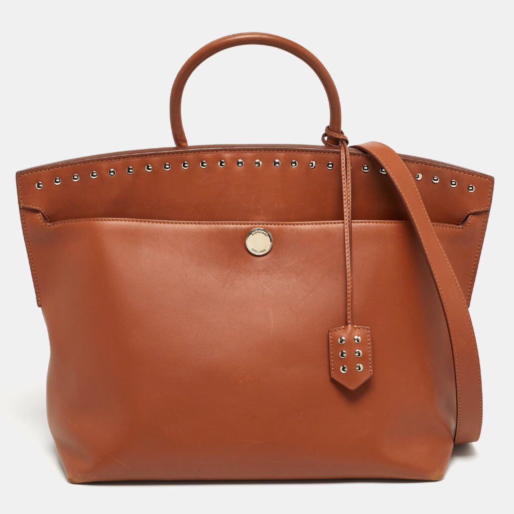 Burberry Brown Leather Studded Society Top Handle Bag Burberry Brown Leather Studded Society Top Handle Bag