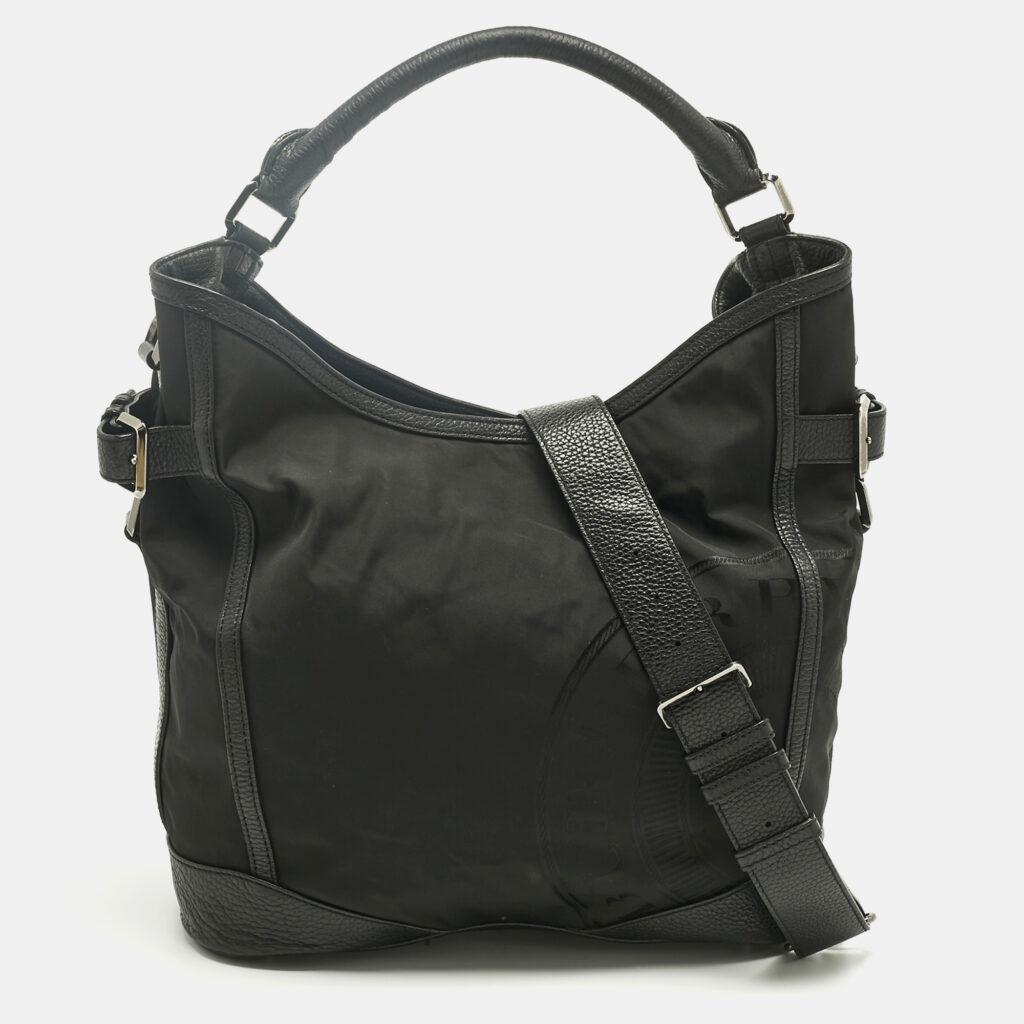 luxury-women-burberry-used-handbags-p1240848-007-1.jpg Burberry Black Leather and Nylon Logo Hobo