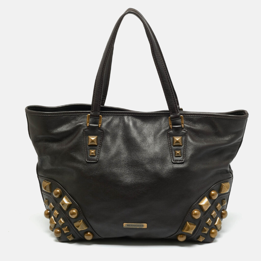 Burberry Choco Brown Leather Mega Studs Nickie Tote Burberry Choco Brown Leather Mega Studs Nickie Tote