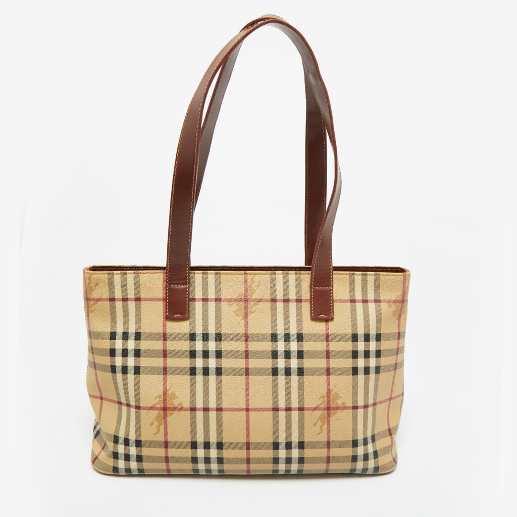 Burberry Beige/Brown Haymarket Check Coated Canvas and Leather Tote Burberry Beige/Brown Haymarket Check Coated Canvas and Leather Tote