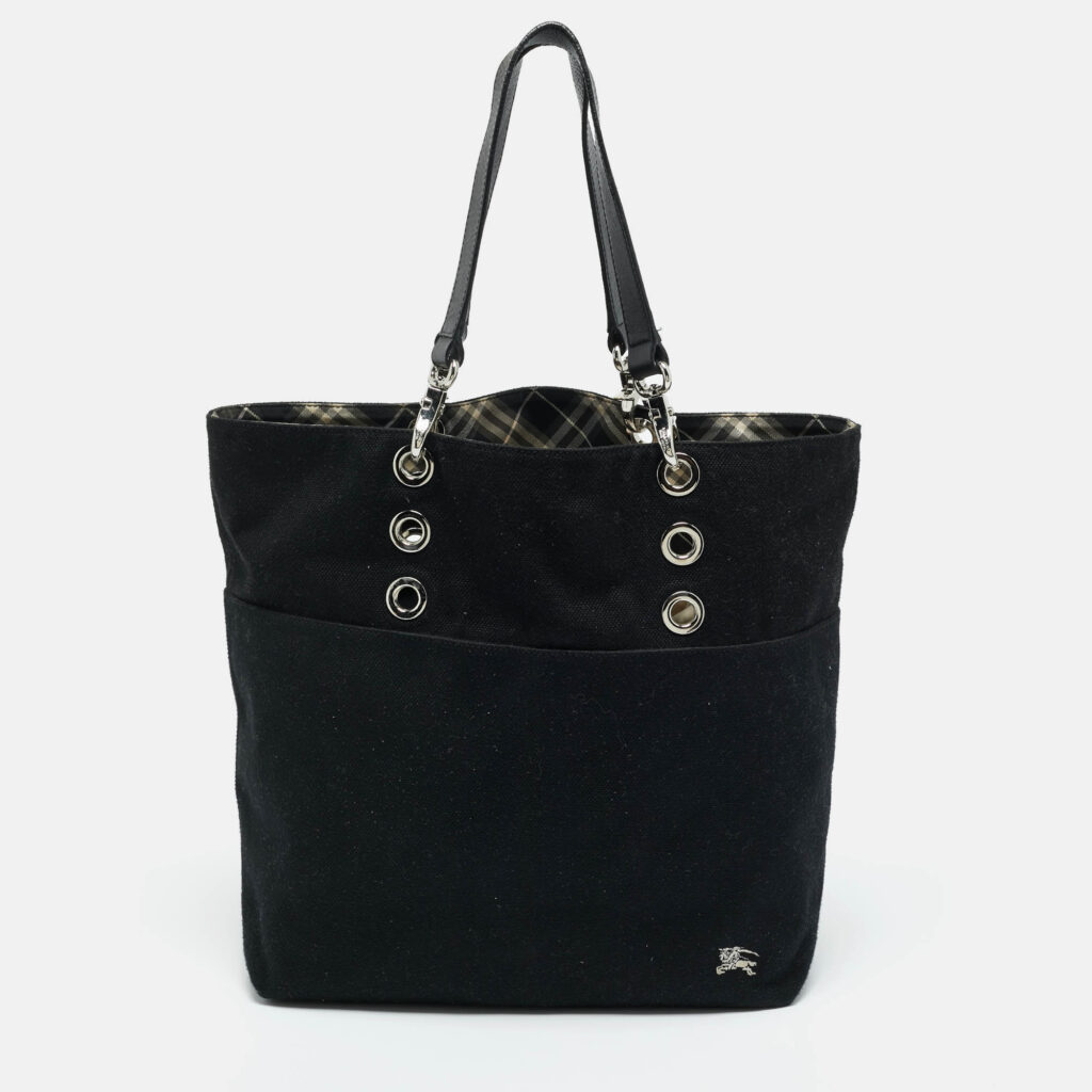 luxury-women-burberry-used-handbags-p1243127-012-1.jpg Burberry Black Canvas and Leather Eyelet Tote