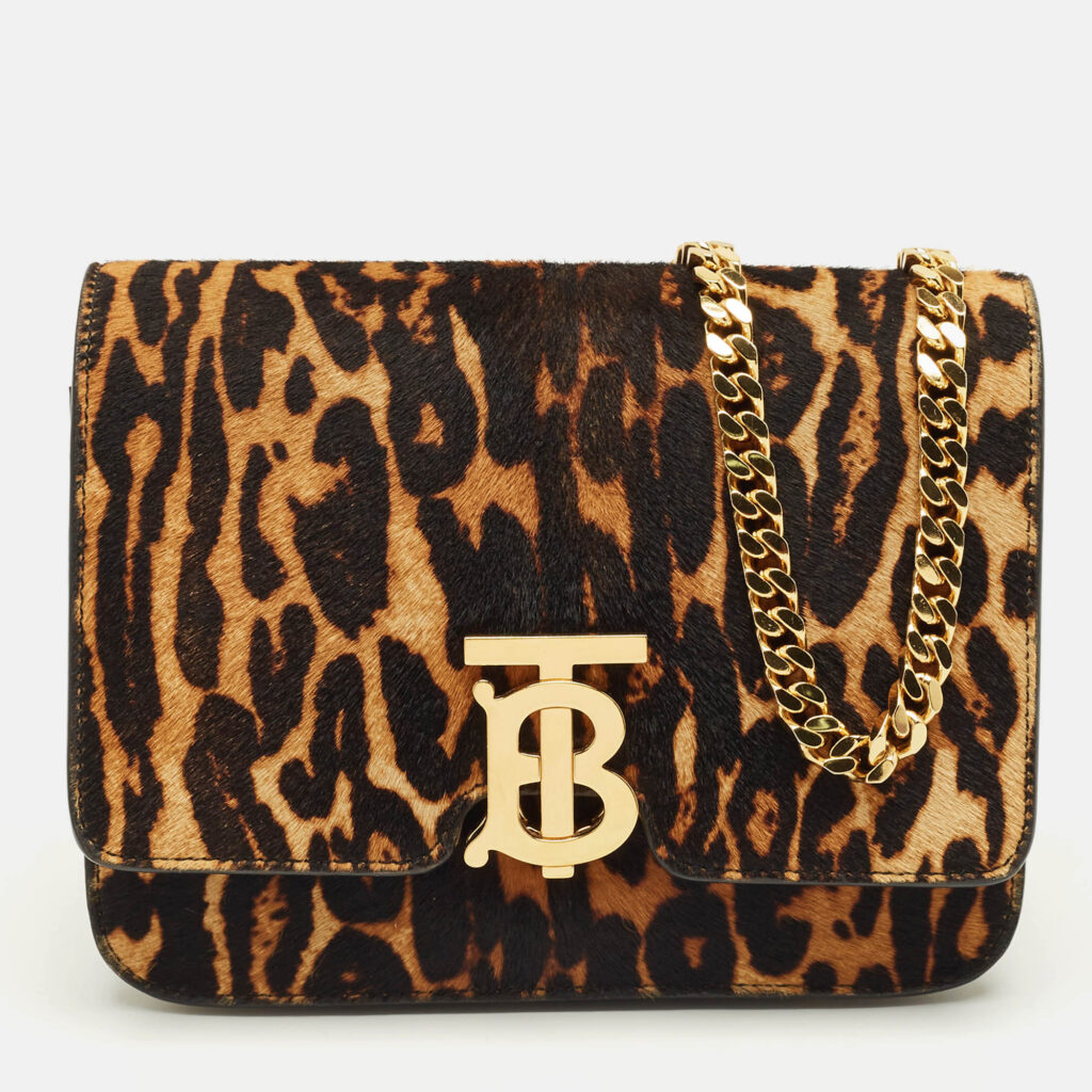 Burberry Brown Leopard Print Calf Hair Small TB Shoulder Bag Burberry Brown Leopard Print Calf Hair Small TB Shoulder Bag