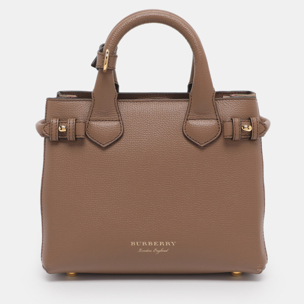 Burberry Brown/Beige Leather and House Check Fabric Mini Banner Tote Burberry Brown/Beige Leather and House Check Fabric Mini Banner Tote