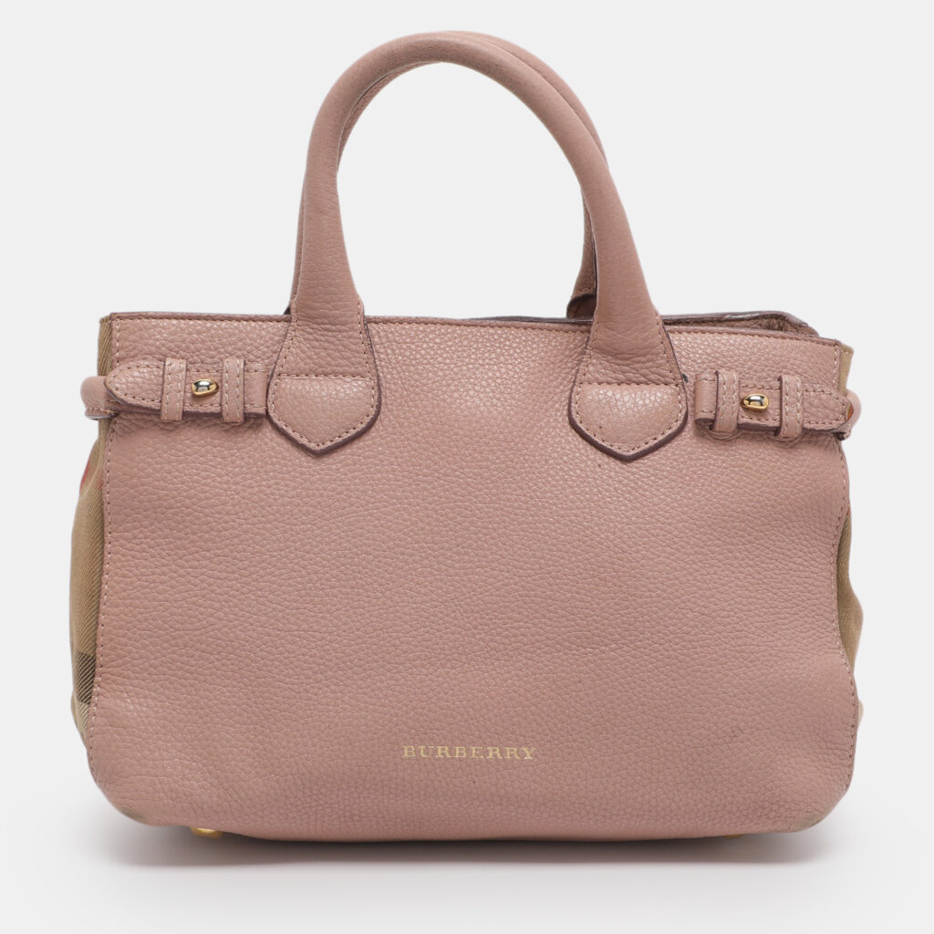 Burberry Banner Small Pink/Beige Leather and House Check Canvas Tote Burberry Banner Small Pink/Beige Leather and House Check Canvas Tote