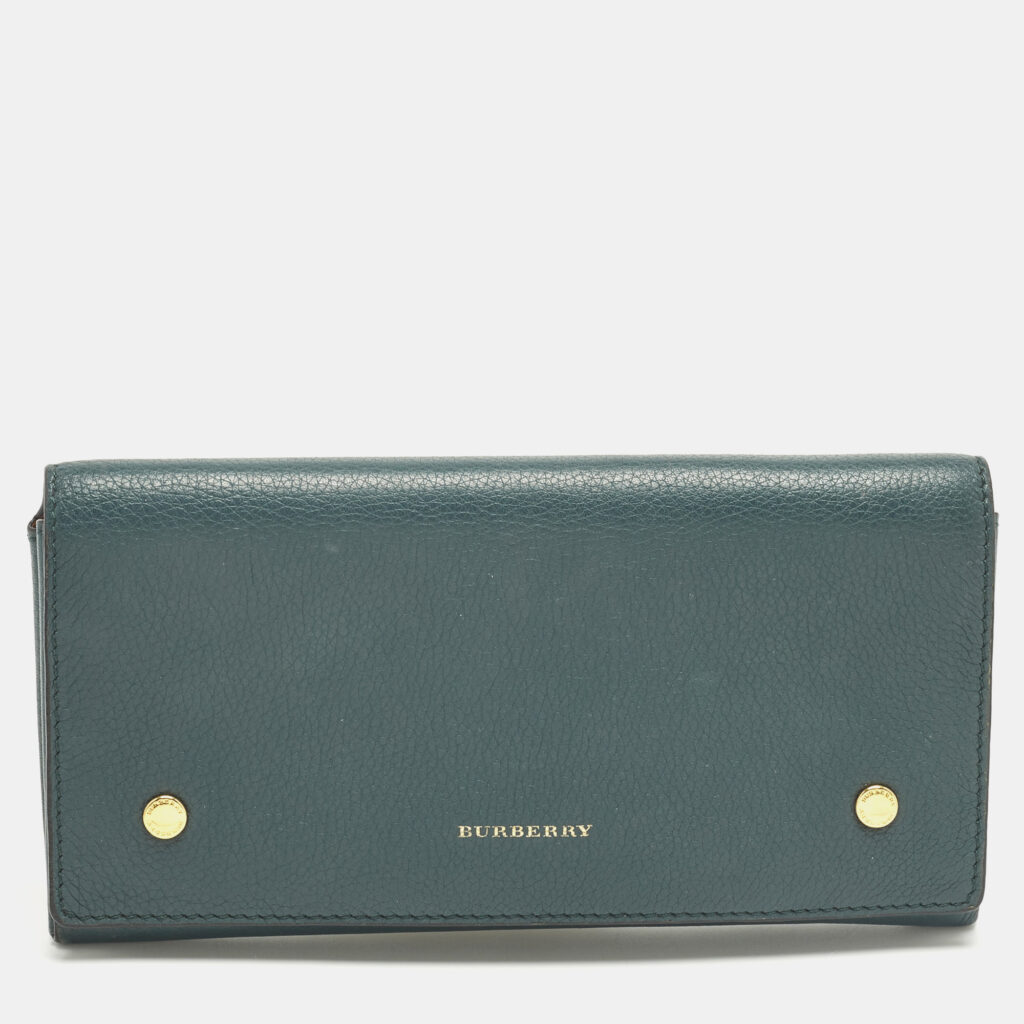 luxury-women-burberry-used-handbags-p1246739-004.jpg Burberry Teal Blue Leather Flap Continental Wallet