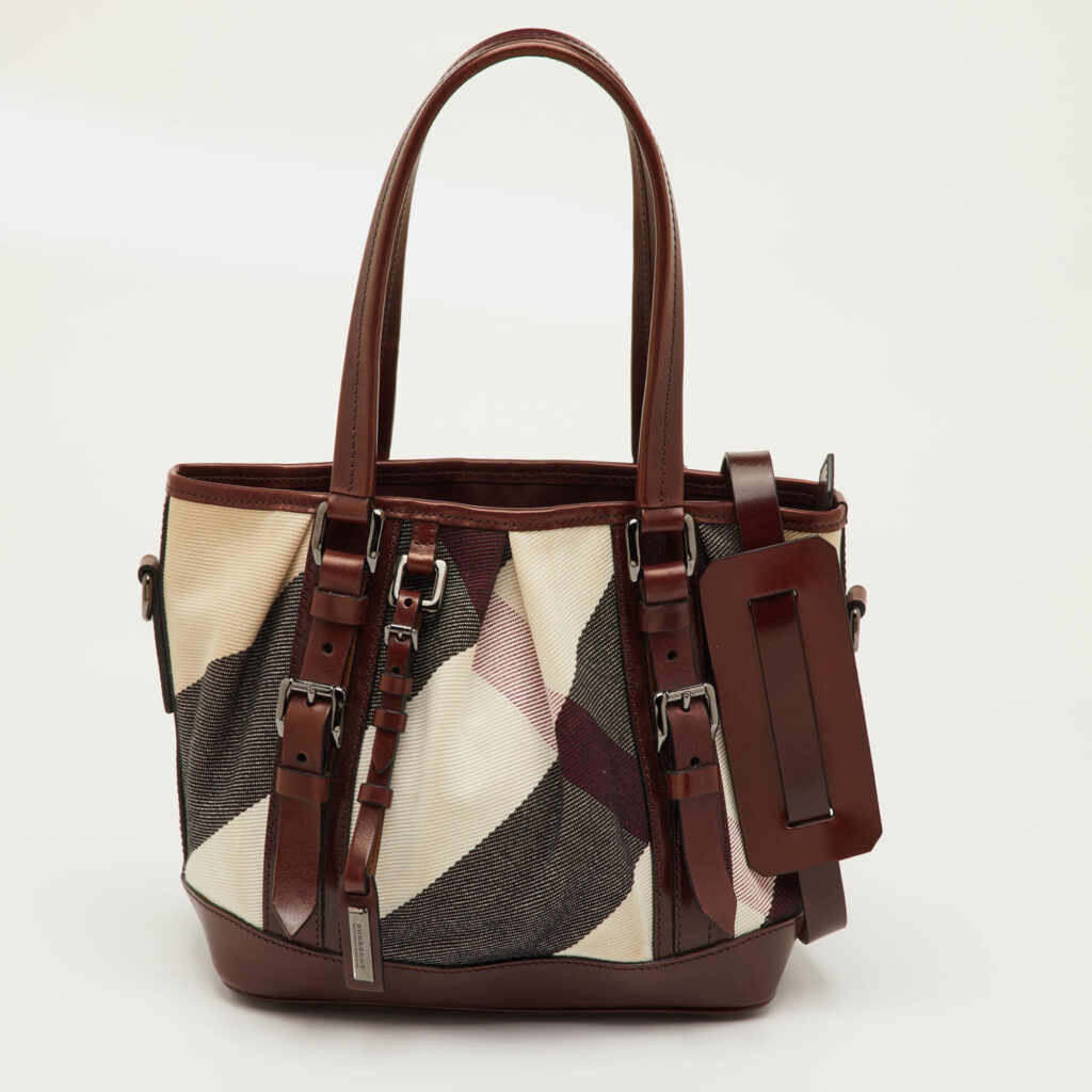 Burberry Lowry Brown/Beige Mega Check Canvas and Leather Tote Burberry Lowry Brown/Beige Mega Check Canvas and Leather Tote