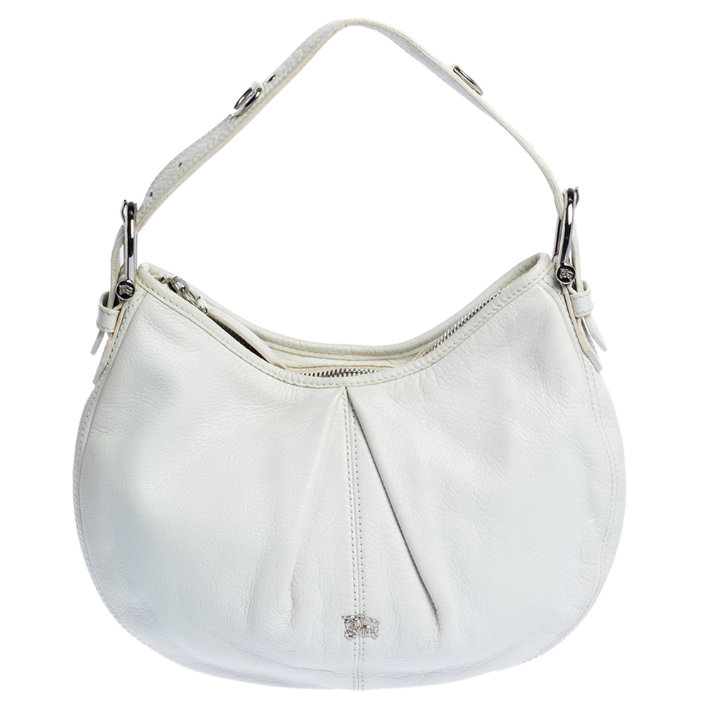 Burberry White Leather Small Malika Hobo Burberry White Leather Small Malika Hobo