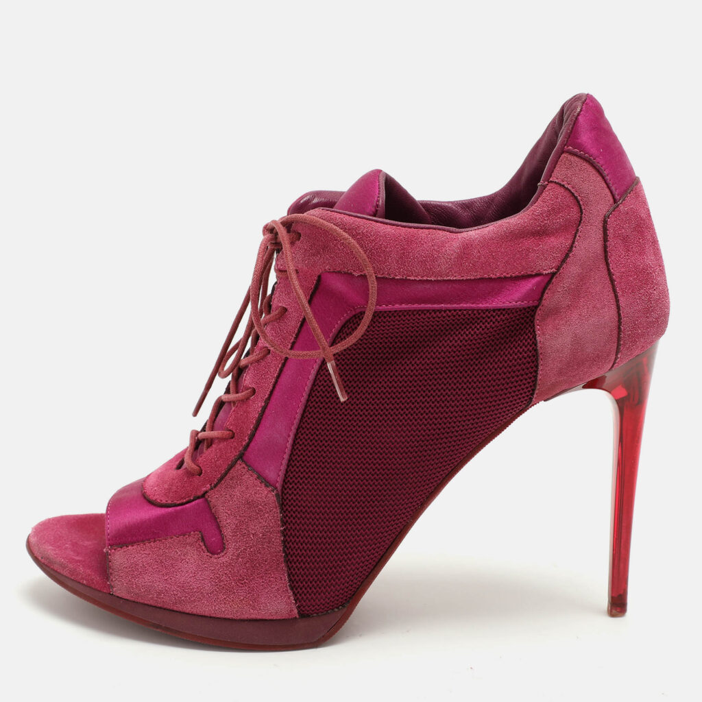 Burberry Pink Mesh and Satin Peep Toe Lace Up Booties Size 39 Burberry Pink Mesh and Satin Peep Toe Lace Up Booties Size 39
