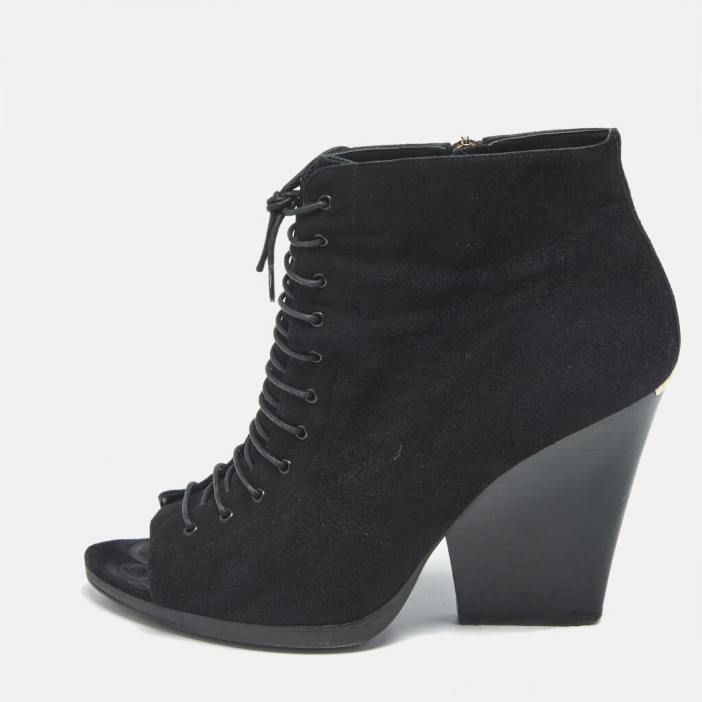 Burberry Black Suede Peep Toe Lace Up Booties Size 39 Burberry Black Suede Peep Toe Lace Up Booties Size 39