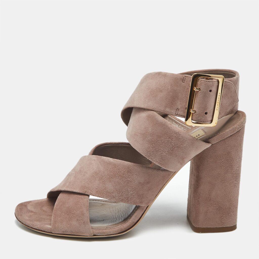 Burberry Pink Suede Trench Buckle Blaine Sandals Size 39
