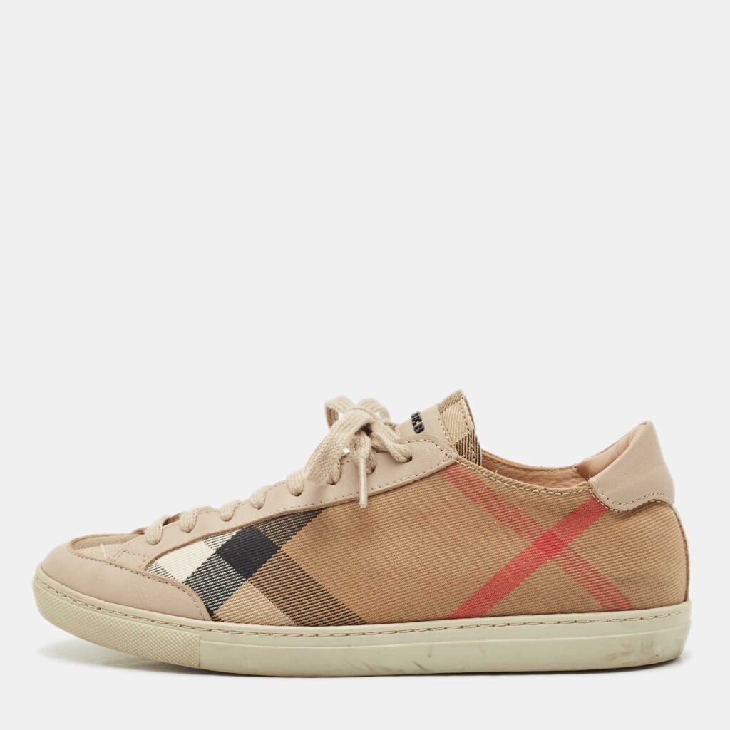 Burberry Beige Nova Check Canvas and Leather Low Top Sneakers Size 36 Burberry Beige Nova Check Canvas and Leather Low Top Sneakers Size 36