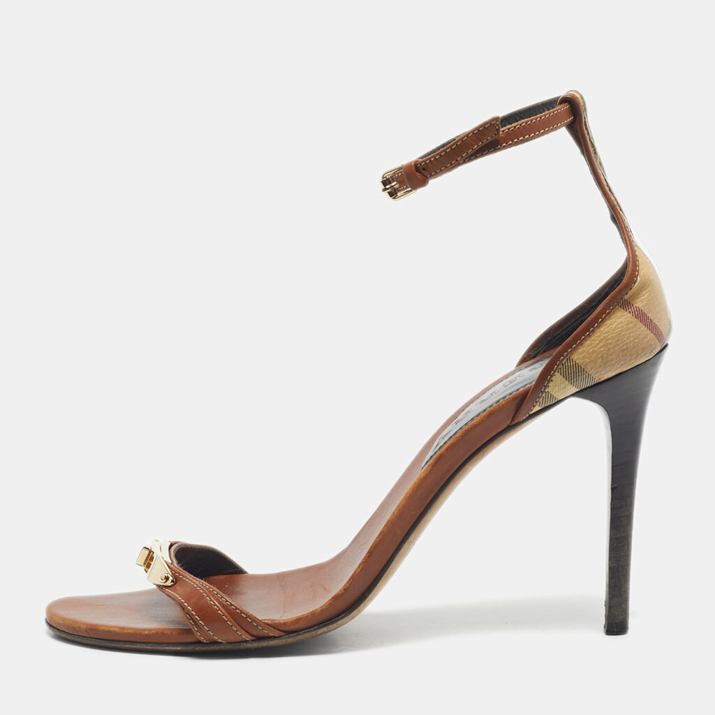 Burberry Brown/Beige House Check Canvas And Leather Ankle Strap Sandals Size 40 Burberry Brown/Beige House Check Canvas And Leather Ankle Strap Sandals Size 40