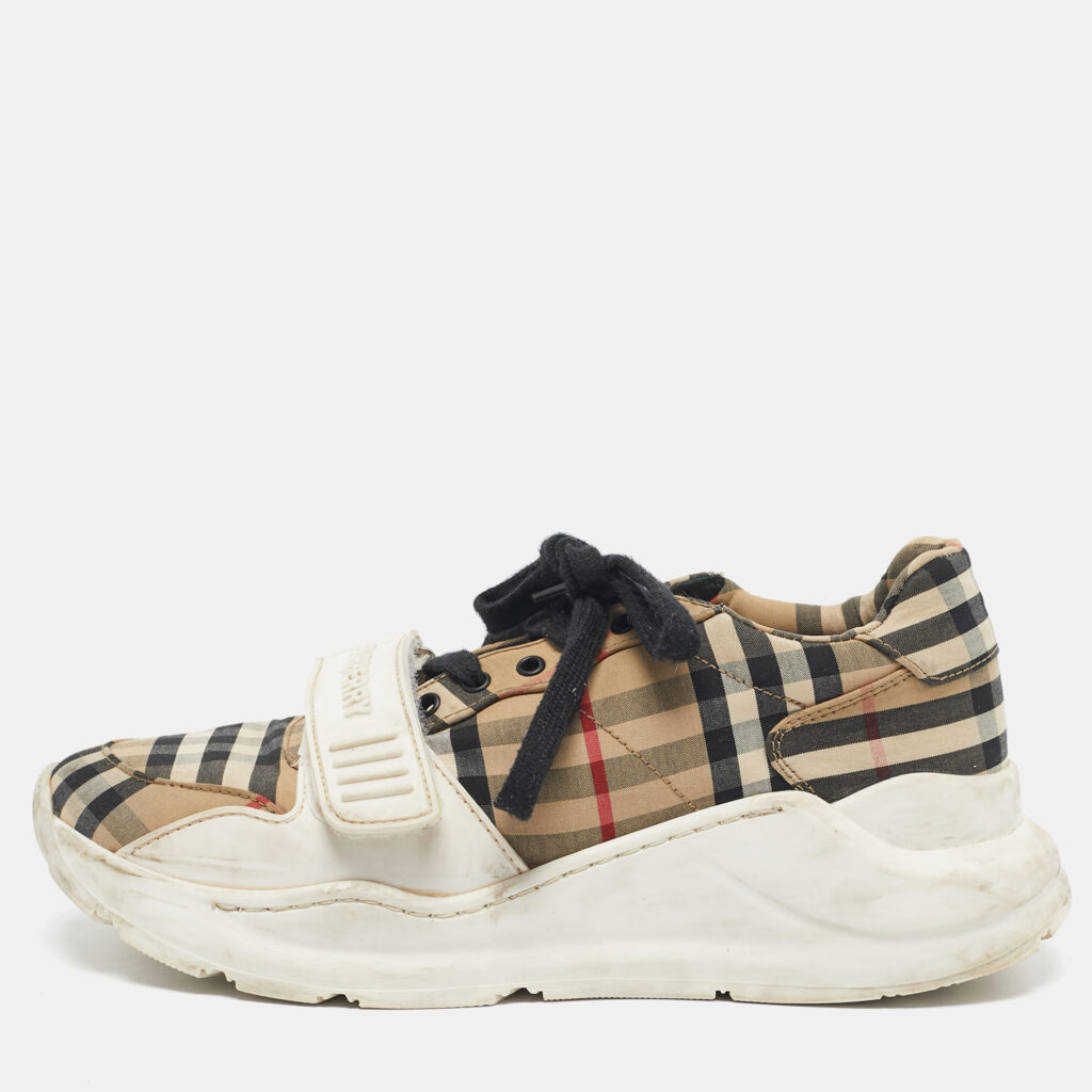 Burberry Multicolor Vintage Check Fabric and Rubber Velcro Low Top Sneakers Size 37 Burberry Multicolor Vintage Check Fabric and Rubber Velcro Low Top Sneakers Size 37