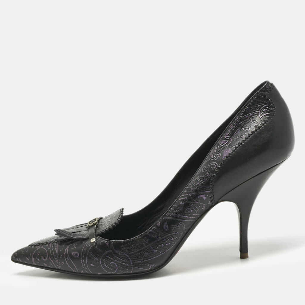 Burberry Black/Purple Leather Fringe Slip On Pumps Size 41
