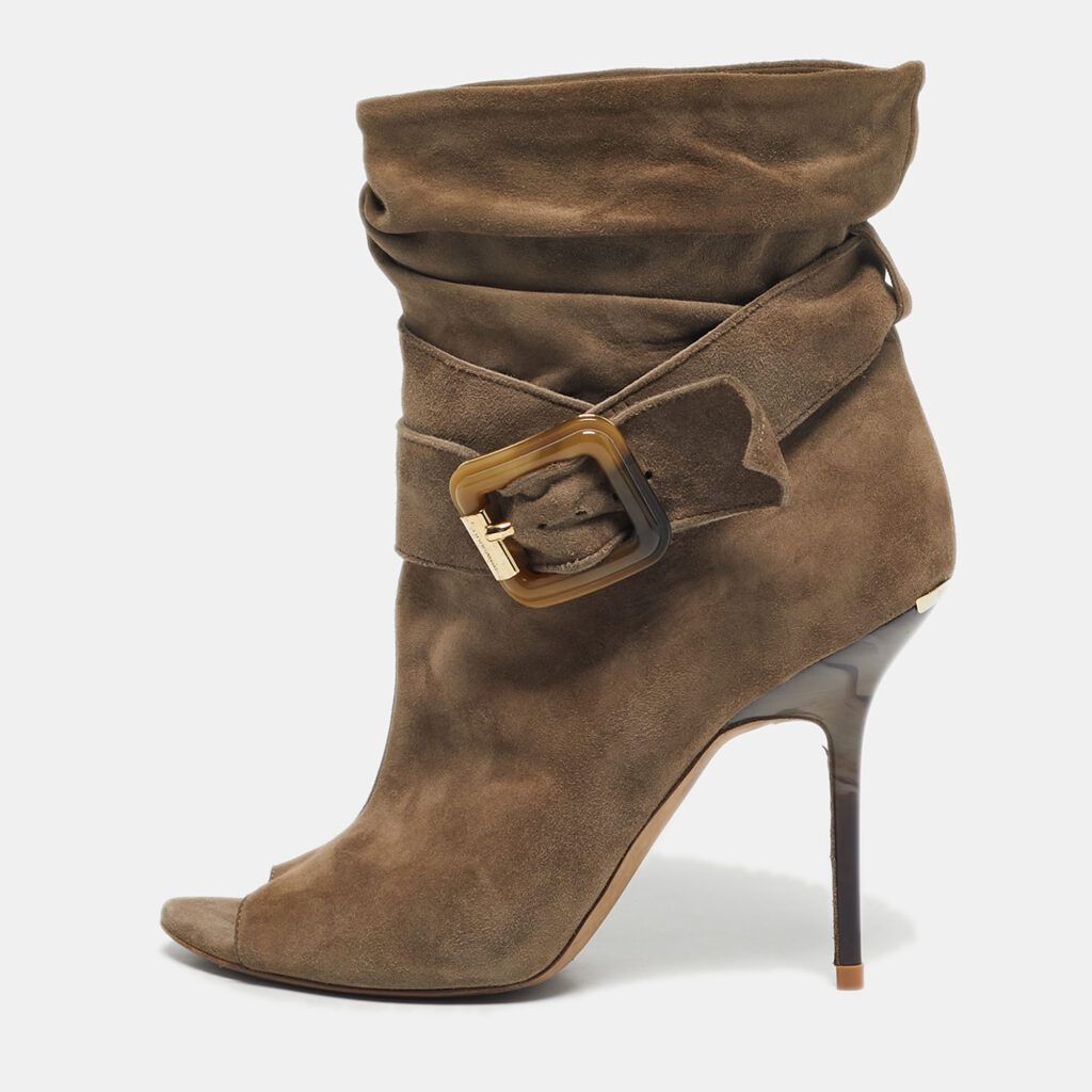 Burberry Grey Suede Trench Open Toe Ankle Length Boots Size 38 Burberry Grey Suede Trench Open Toe Ankle Length Boots Size 38