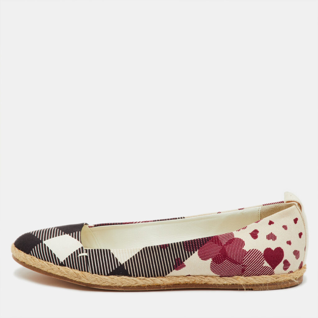 Burberry Multicolor Heart Check Print Canvas Espadrille Flats Size 38