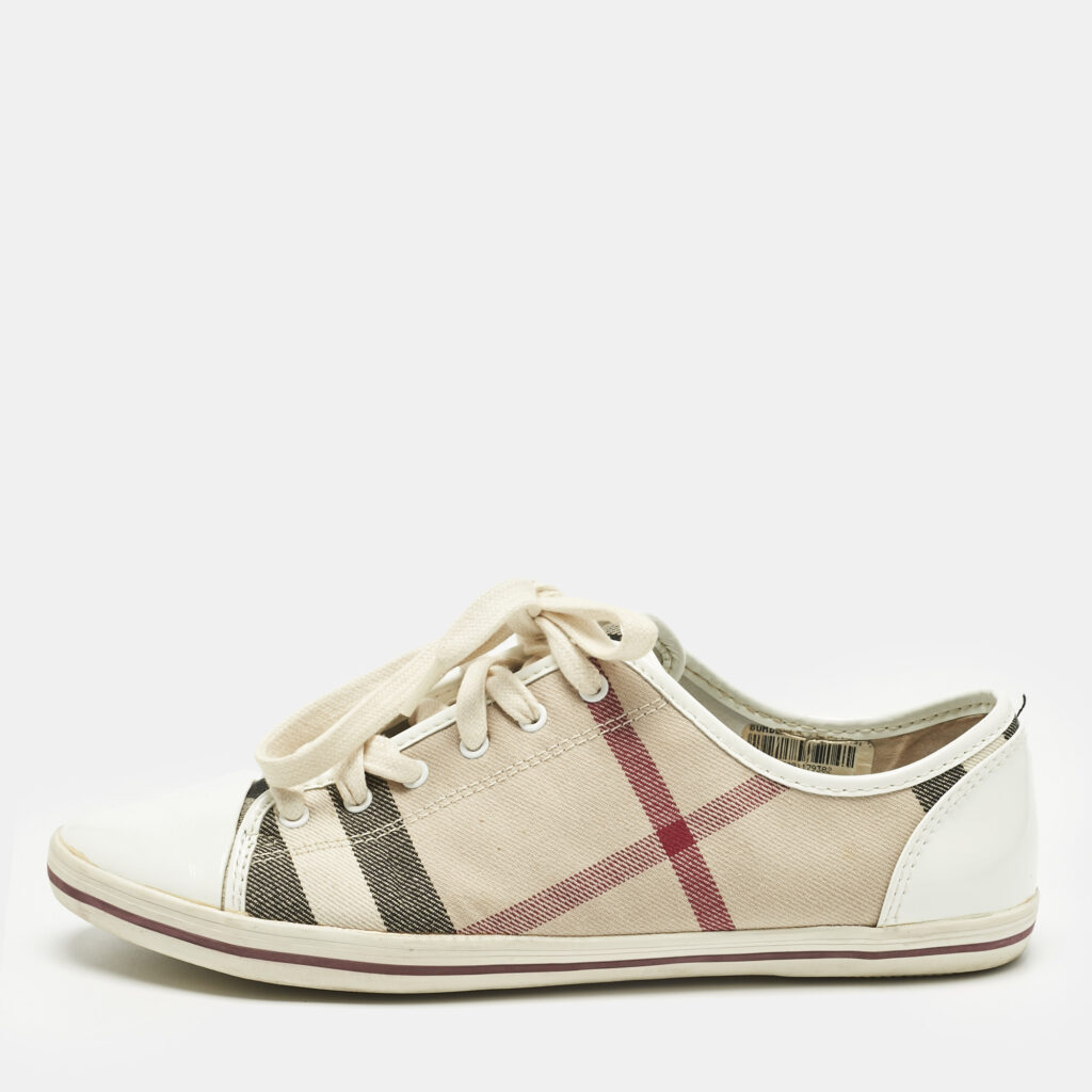 Burberry Multicolor Canvas and Leather Nova Check Lace Up Sneakers Size 40 Burberry Multicolor Canvas and Leather Nova Check Lace Up Sneakers Size 40