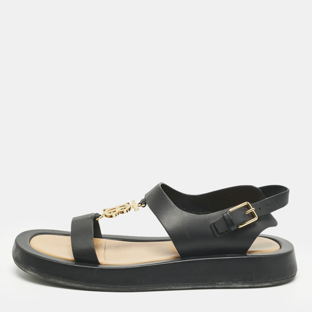 Burberry Black Leather Slingback Sandals Size 40