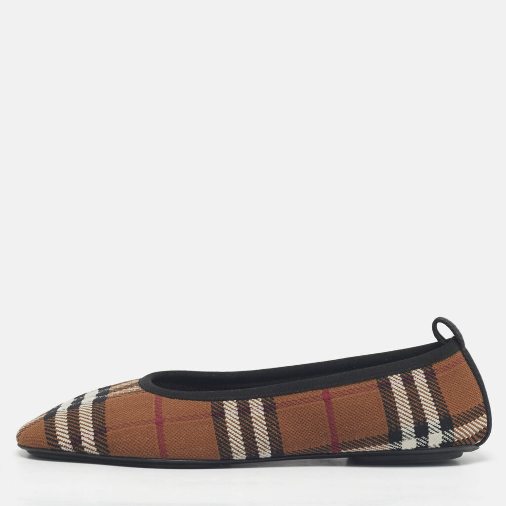 Burberry Brown Check Knit Fabric Ralf Ballet Flats Size 40 Burberry Brown Check Knit Fabric Ralf Ballet Flats Size 40