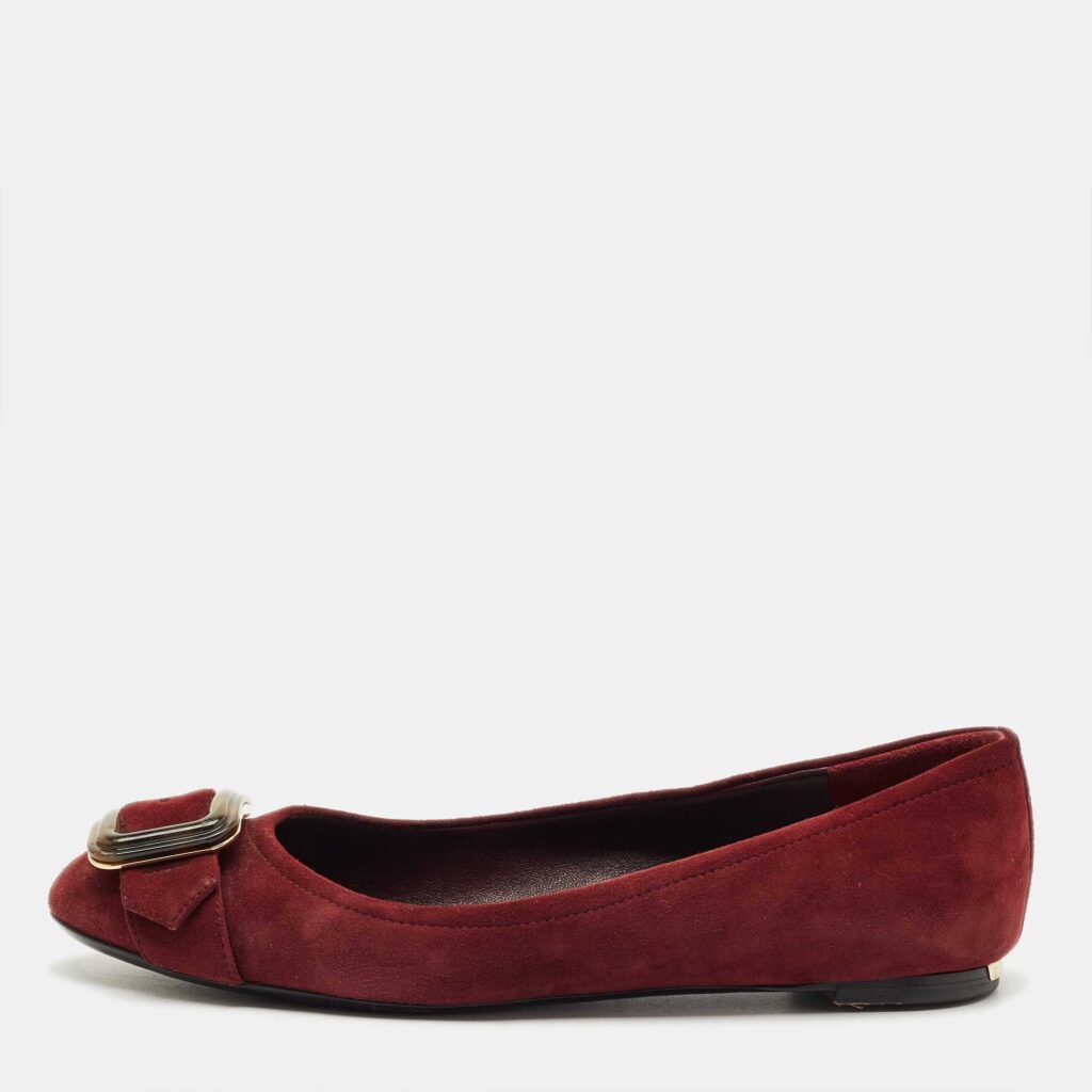 Burberry Burgundy Suede Keswick Buckle Ballet Flats Size 39 Burberry Burgundy Suede Keswick Buckle Ballet Flats Size 39