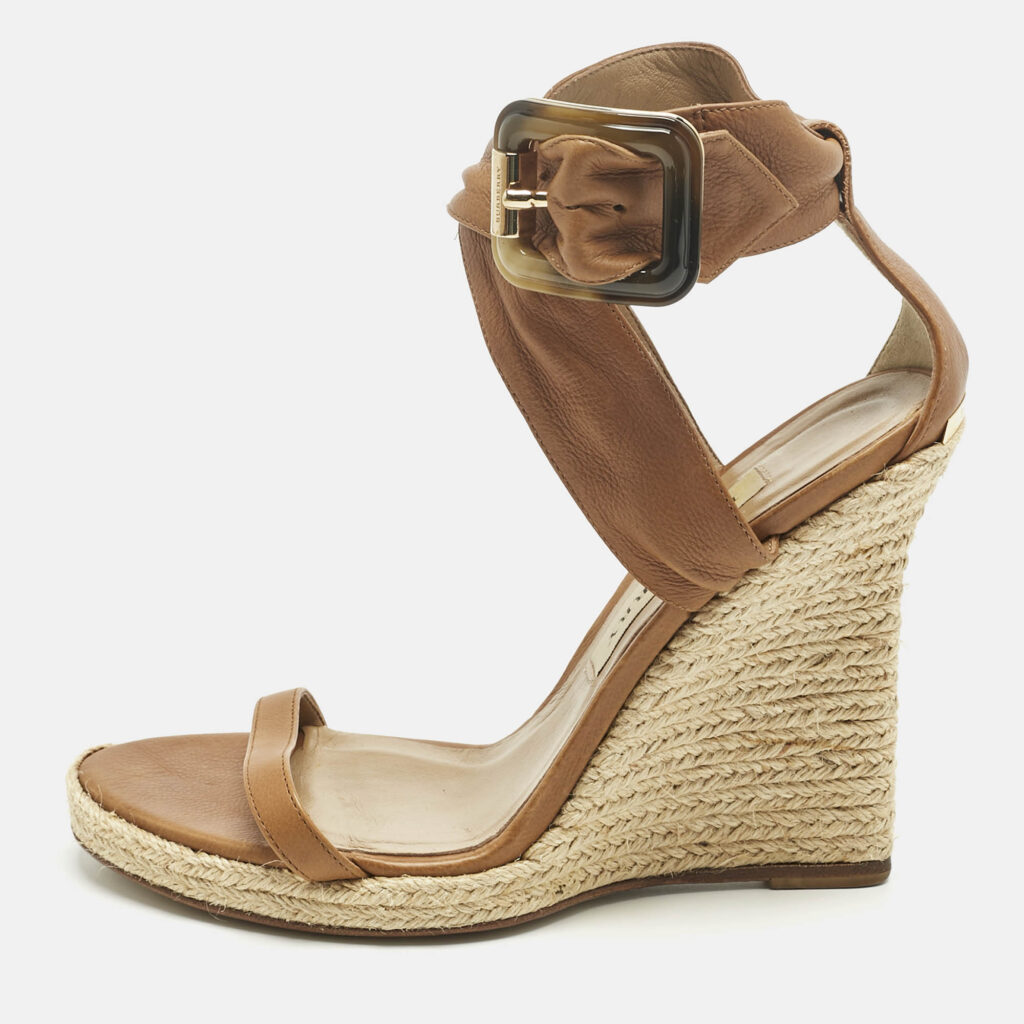 Burberry Brown Leather Catsbrook Espadrille Wedge Sandals Size 38 Burberry Brown Leather Catsbrook Espadrille Wedge Sandals Size 38