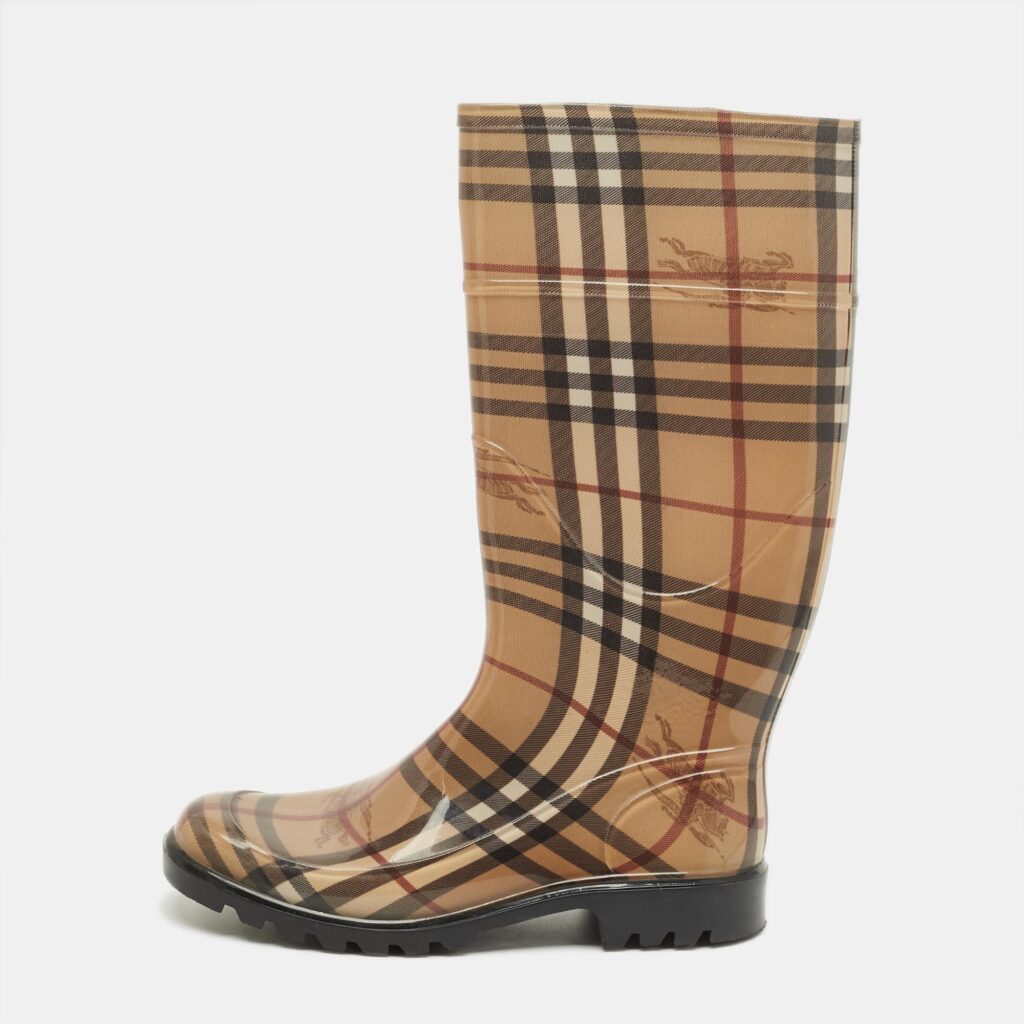 Burberry Brown PVC House Check Rain Boots Size 37 Burberry Brown PVC House Check Rain Boots Size 37