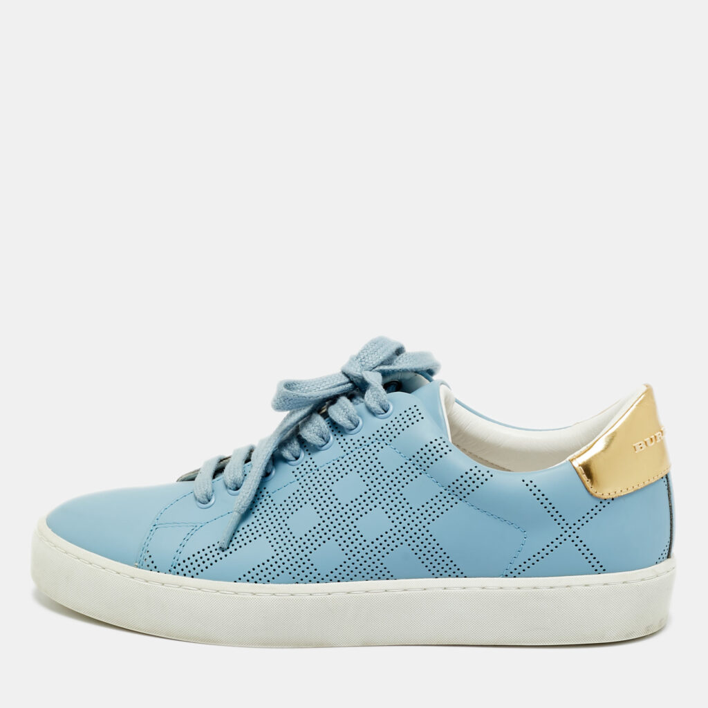 luxury-women-burberry-used-shoes-p1240798-001.jpg Burberry Blue Leather Lace Up Sneakers Size 37