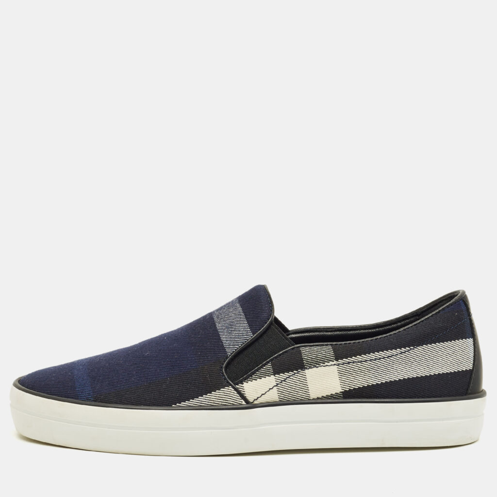 Burberry Navy Blue/Black Gauden Check Canvas Slip On Sneakers Size 38.5