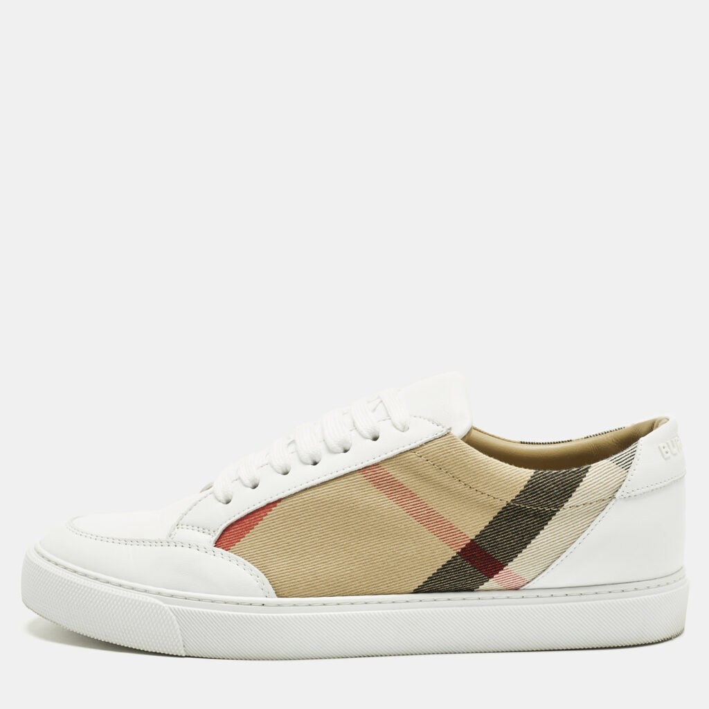 Burberry White/Beige Leather and House Check Canvas Salmond Sneakers Size 40 Burberry White/Beige Leather and House Check Canvas Salmond Sneakers Size 40