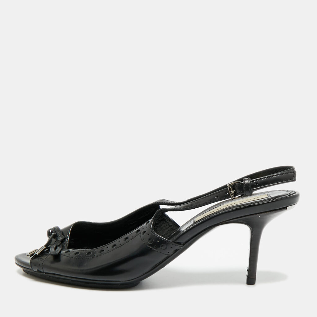 Burberry Black Leather Brogue Bow Open Toe Slingback Sandals Size 37 Burberry Black Leather Brogue Bow Open Toe Slingback Sandals Size 37