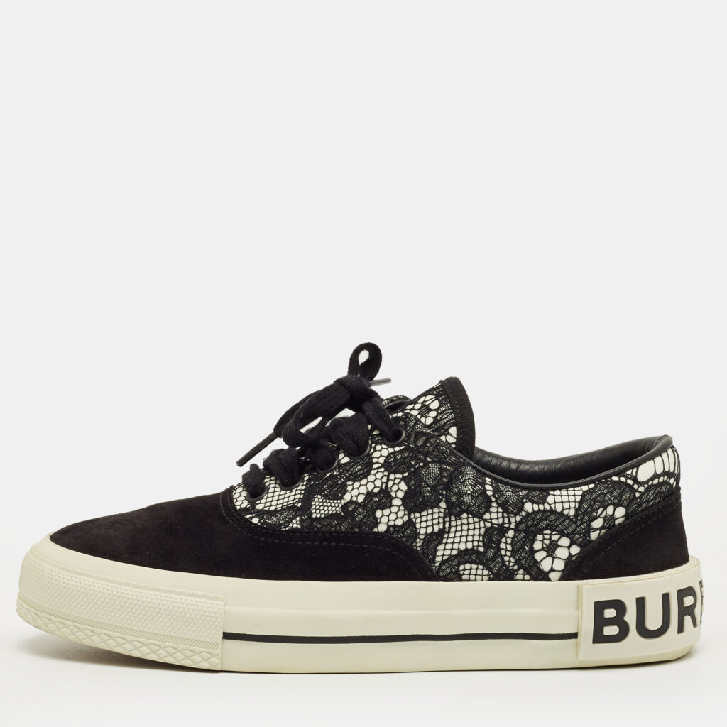 luxury-women-burberry-used-shoes-p1244734-010-1.jpg Burberry Black/White Lace and Suede Skate Sneakers Size 36.5