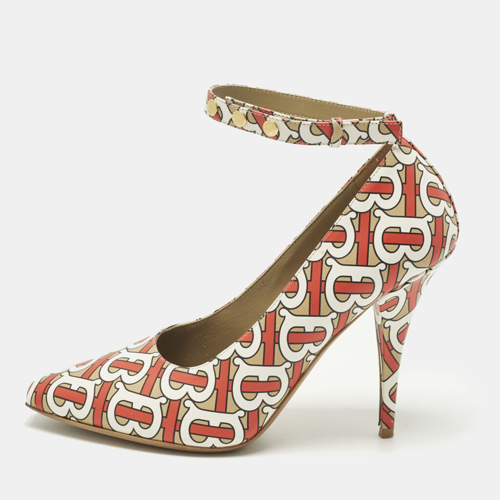 Burberry Size 40 Multicolor TB Monogram Leather Ankle Strap Pumps Burberry Size 40 Multicolor TB Monogram Leather Ankle Strap Pumps