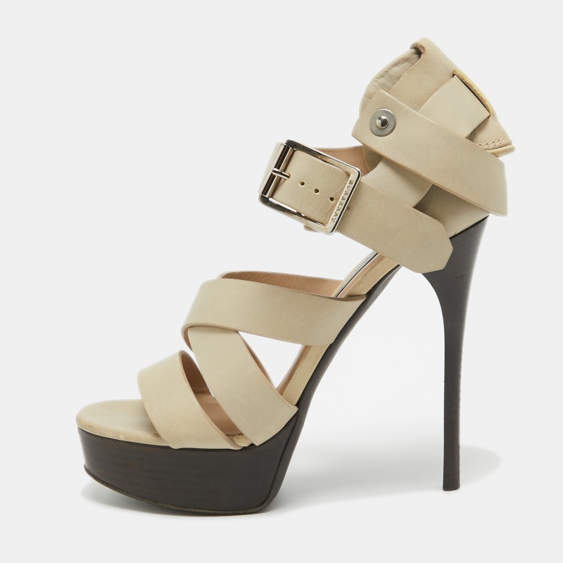 Burberry Prorsum Grey Leather Strappy Platform Sandals Size 37 Burberry Prorsum Grey Leather Strappy Platform Sandals Size 37