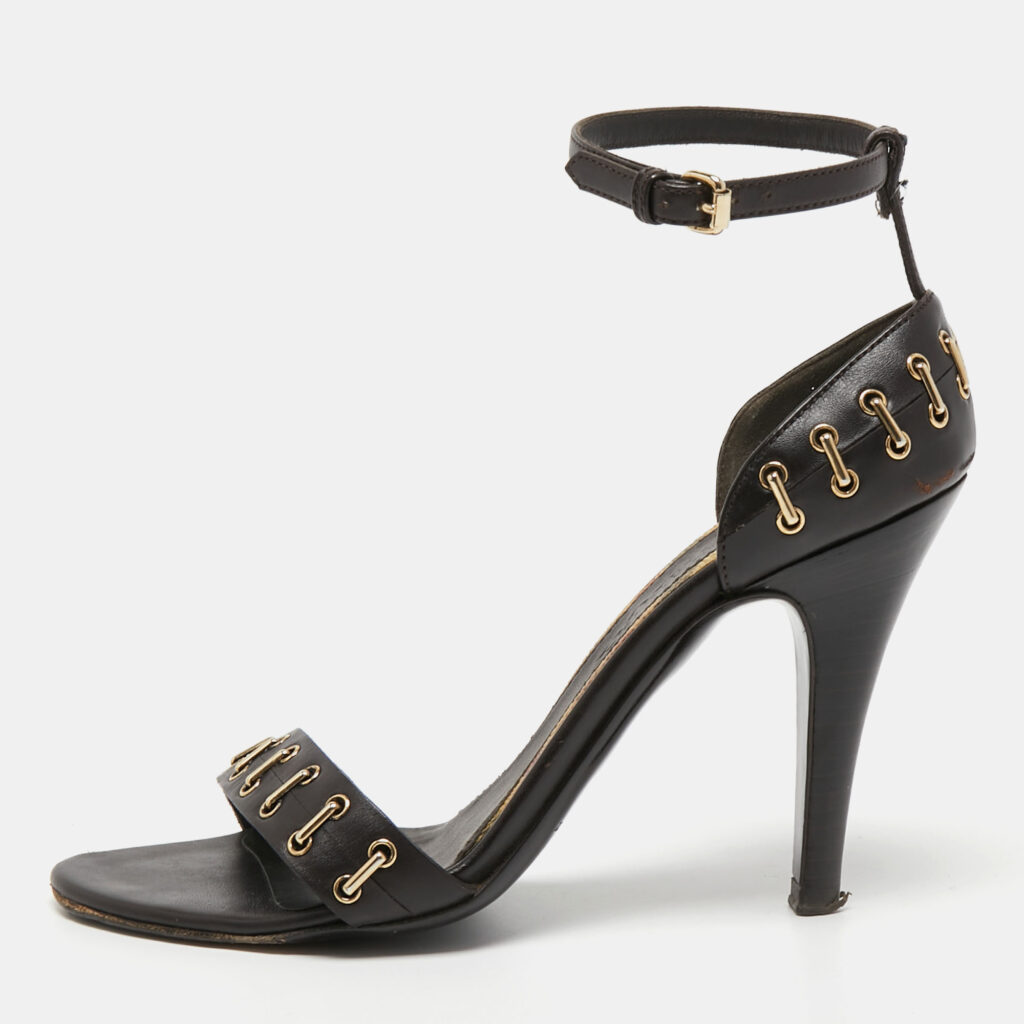 luxury-women-burberry-used-shoes-p757487-011-1.jpg Burberry Dark Brown Leather Ankle Strap Sandals Size 36