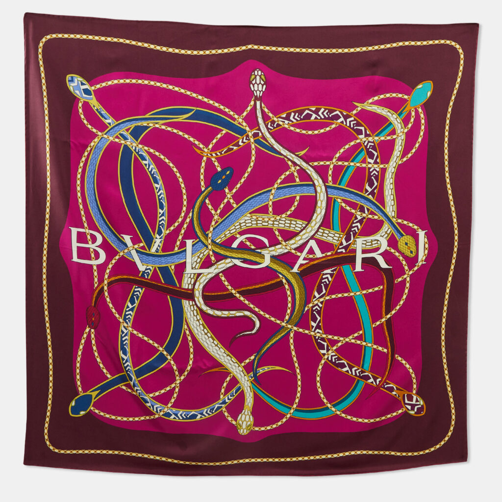 Bvlgari Pink/Burgundy Serpenti 75 Silk Scarf Bvlgari Pink/Burgundy Serpenti 75 Silk Scarf