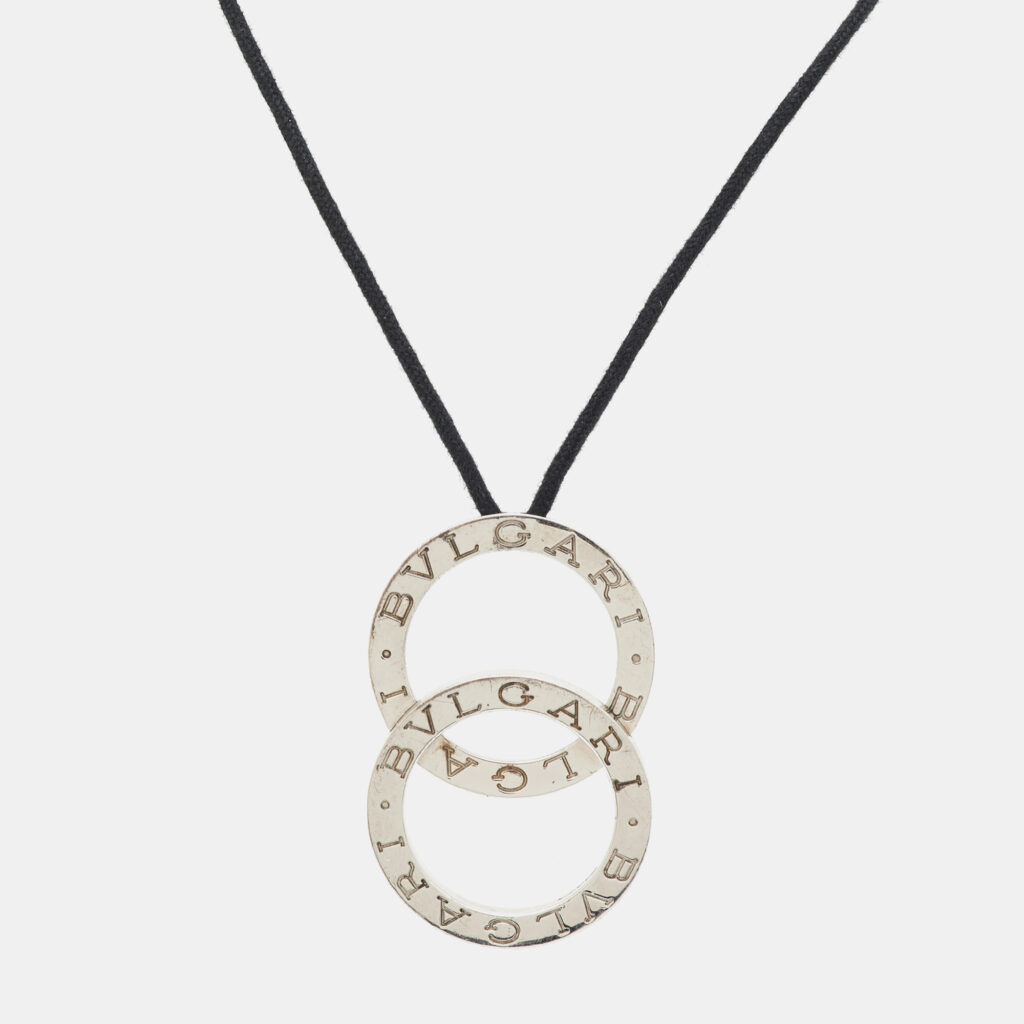 luxury-women-bvlgari-used-accessories-p1244572-004.jpg Bvlgari Fortuna Grande Sterling Silver Pendant Black Cord Necklace