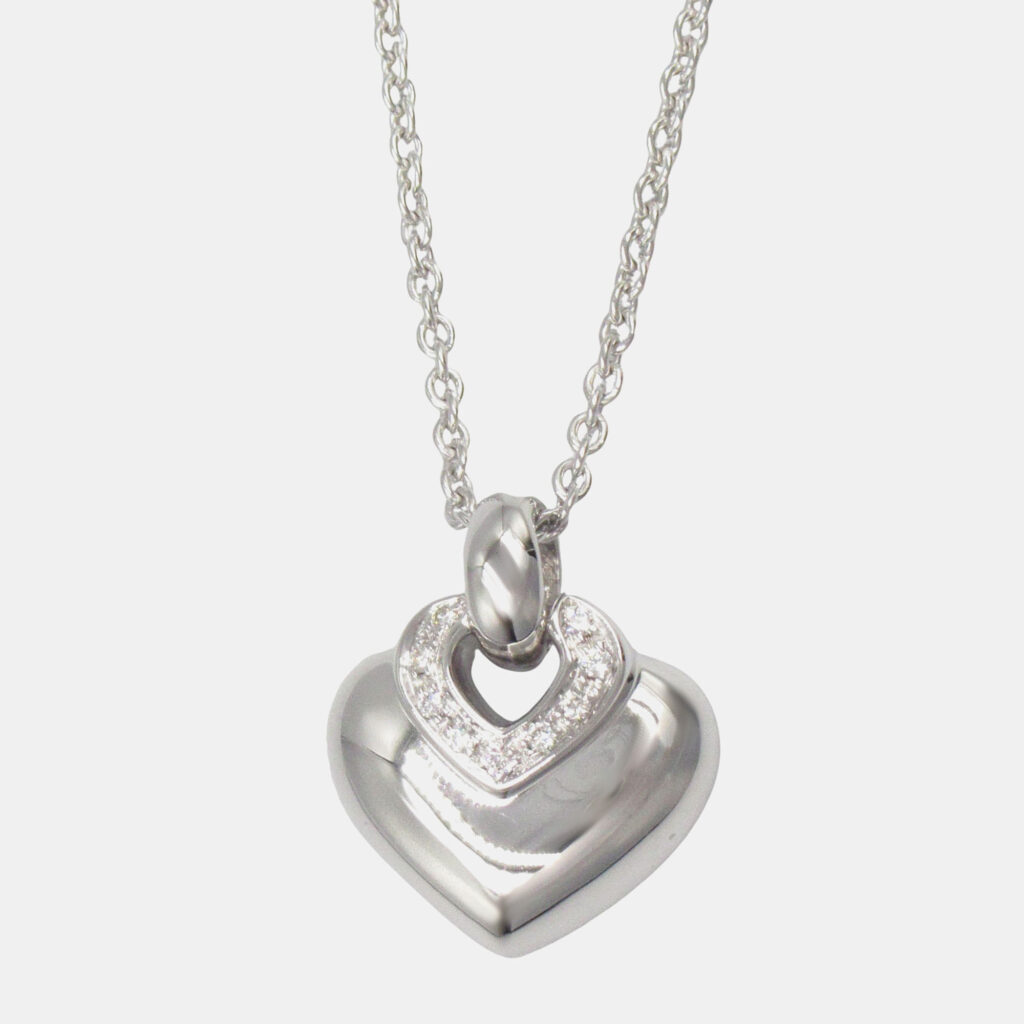 Bvlgari Doppio Cuore Heart 18K White Gold Diamond Pendant Necklace Bvlgari Doppio Cuore Heart 18K White Gold Diamond Pendant Necklace