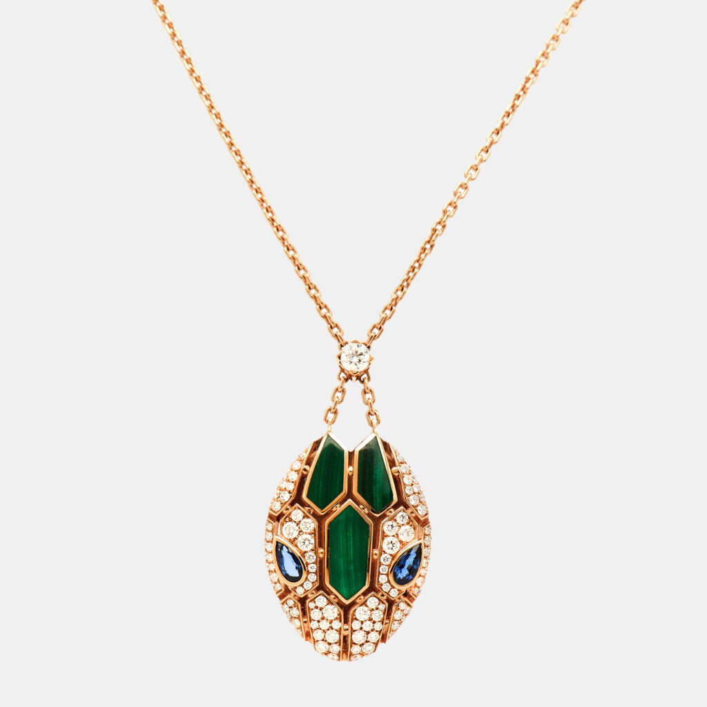 Bvlgari Serpenti Seduttori Diamond Malachite Blue Sapphire 18K Rose Gold Pendant Necklace Bvlgari Serpenti Seduttori Diamond Malachite Blue Sapphire 18K Rose Gold Pendant Necklace